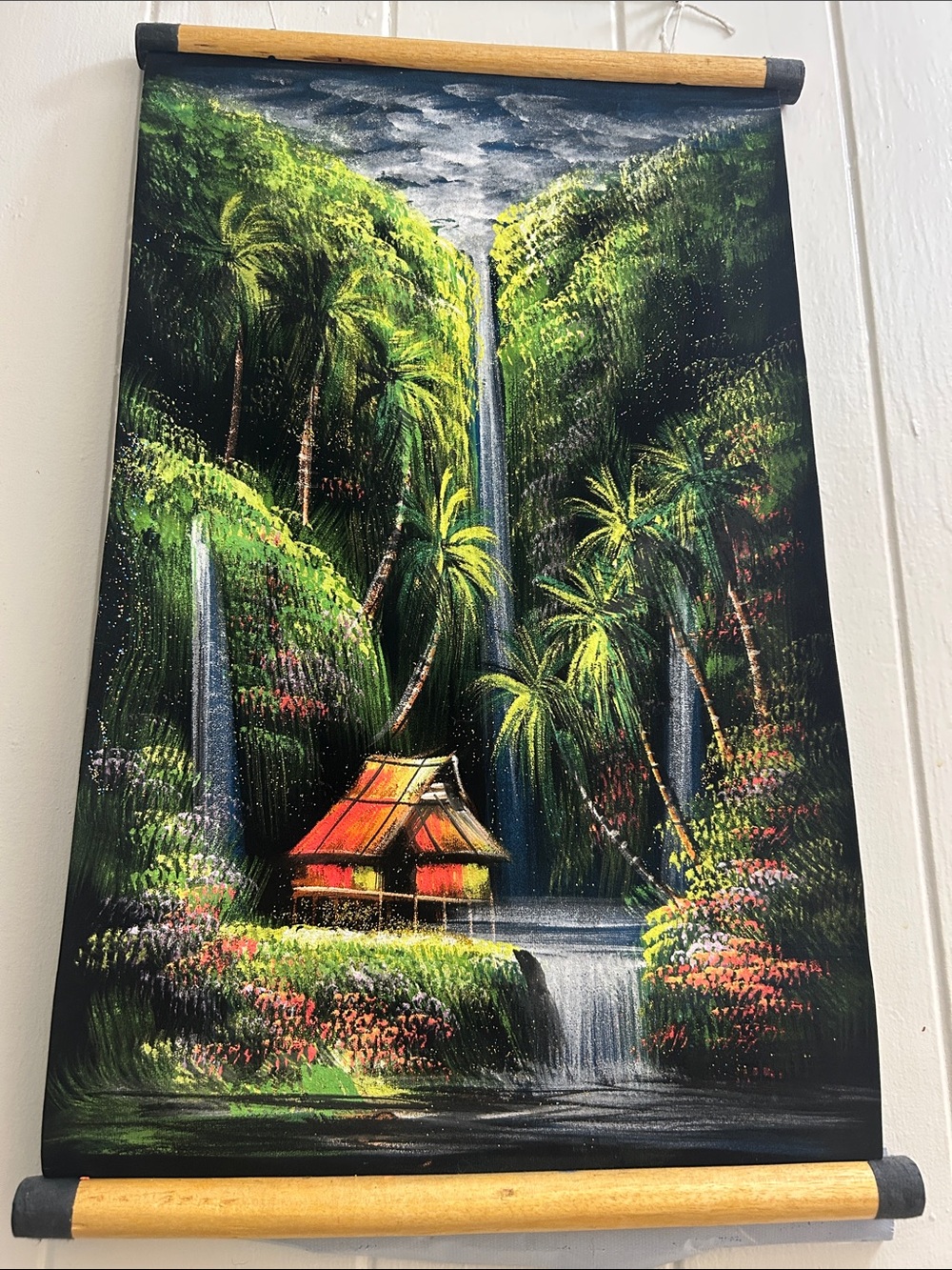 Tropical Waterfall Canvas Art - Green
